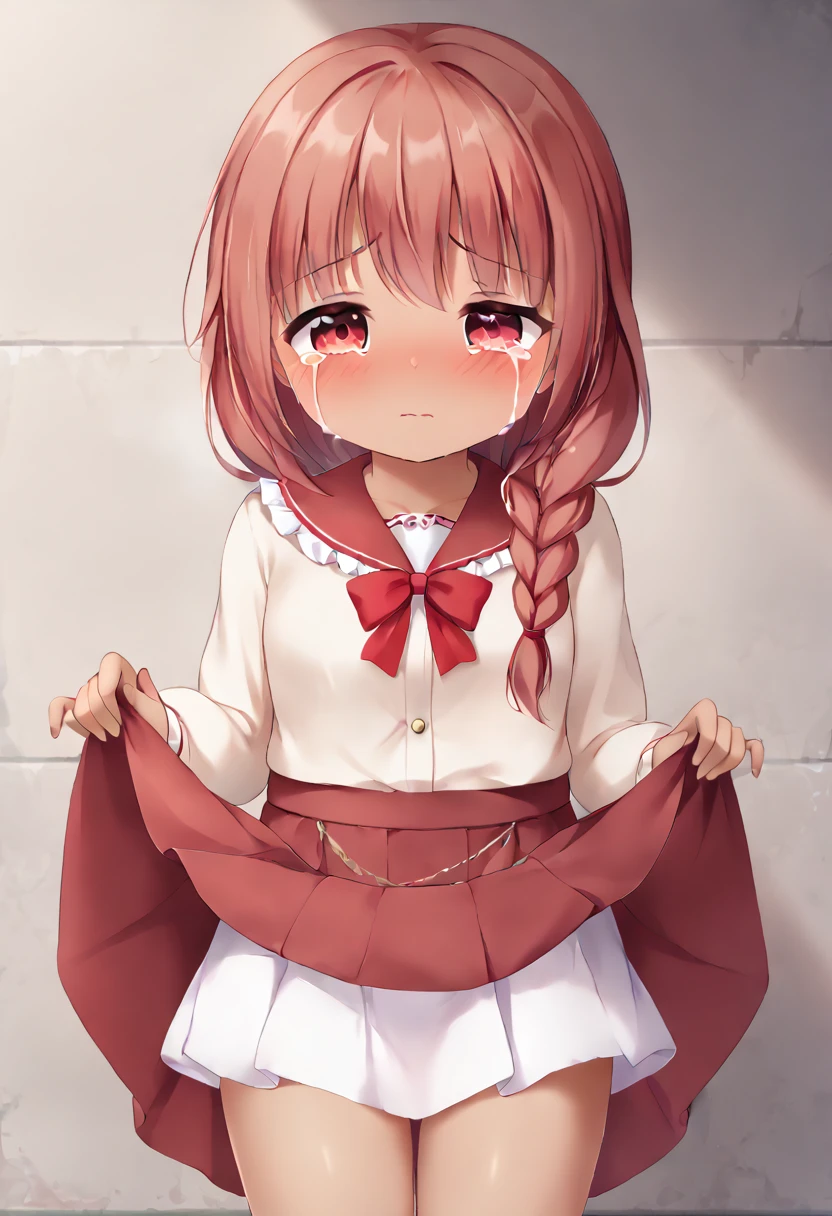 Cute little beautiful girl、Run(Crying with a sad voice and a red face:1.3)、Beautiful Eyes、Brown skin、Braid、Lift up your skirt、