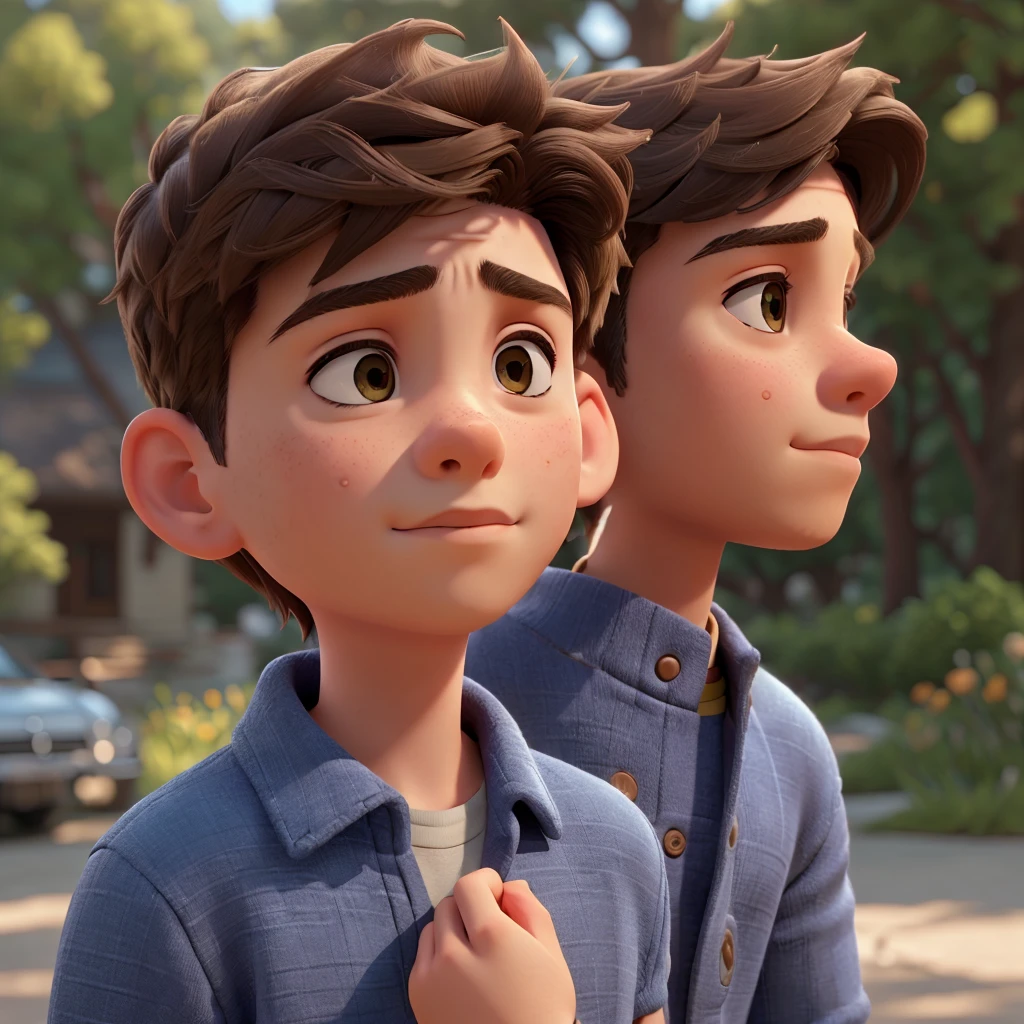a thoughtful young boy, 1boy, pensive expression, looking into the distance, wearing casual clothes, outdoor natural setting, warm sunlight, cinematic lighting, detailed facial features, intricate clothing textures, vibrant colors, (best quality,4k,8k,highres,masterpiece:1.2),ultra-detailed,(realistic,photorealistic,photo-realistic:1.37),cinematic composition,dramatic mood,beautiful scenery,stunning landscape