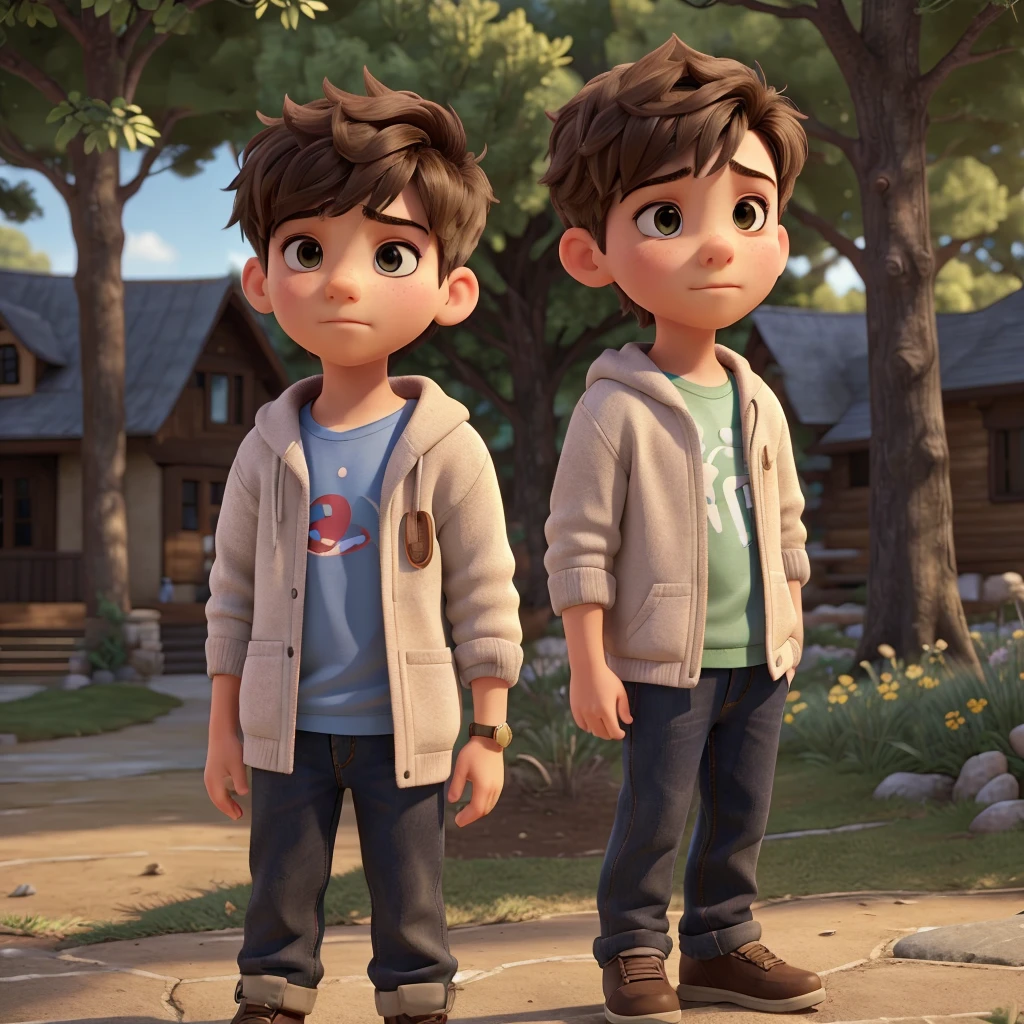 a thoughtful young boy, 1boy, pensive expression, looking into the distance, wearing casual clothes, outdoor natural setting, warm sunlight, cinematic lighting, detailed facial features, intricate clothing textures, vibrant colors, (best quality,4k,8k,highres,masterpiece:1.2),ultra-detailed,(realistic,photorealistic,photo-realistic:1.37),cinematic composition,dramatic mood,beautiful scenery,stunning landscape