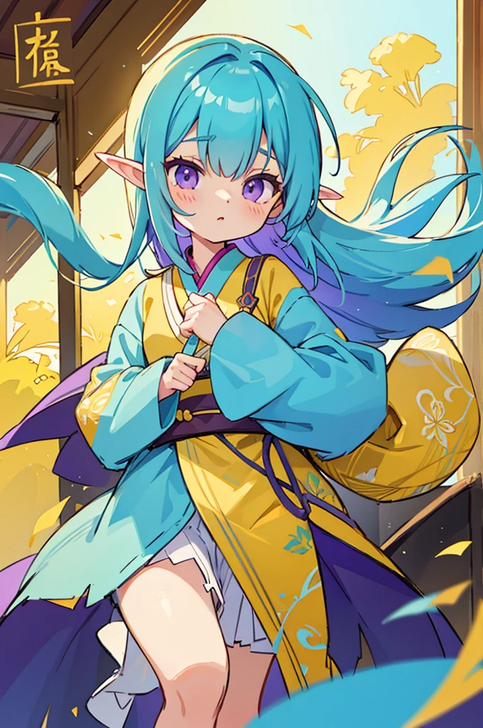 Yellow and light blue two-tone hair, purple eyes, Oriental-style clothes, , Balaur