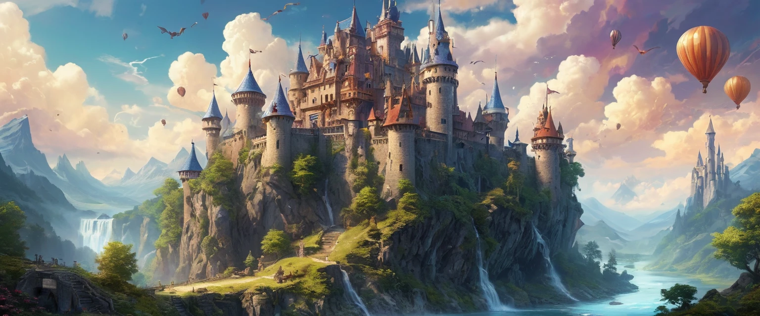 a moving castle,enchanted castle,spectacular moving fortress,beautifully wrought masterpiece:1.2,ultra-detailed,realistic:1.37,animating bricks and stones:moving,spiraling towers and flags,vibrant colors,glowing windows,enchanted forest,magic and fantasy elements,royal architecture and design,ancient secrets and mysteries,captivating,ethereal atmosphere,majestic,grandiose,imposing presence,roaming through landscapes,ever-changing surroundings,magical creatures,clouds of magic and spells,whimsical,otherworldly,sublime,unfathomable beauty,floating on a river of dreams,surreal,mesmerizing,lost in time,ever-evolving,powerful,enchanted by the unknown,dream-like,spellbinding,irresistible,joyful,unforgettable journey。
