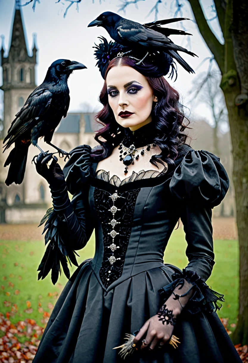 Gothic countess holding a crow