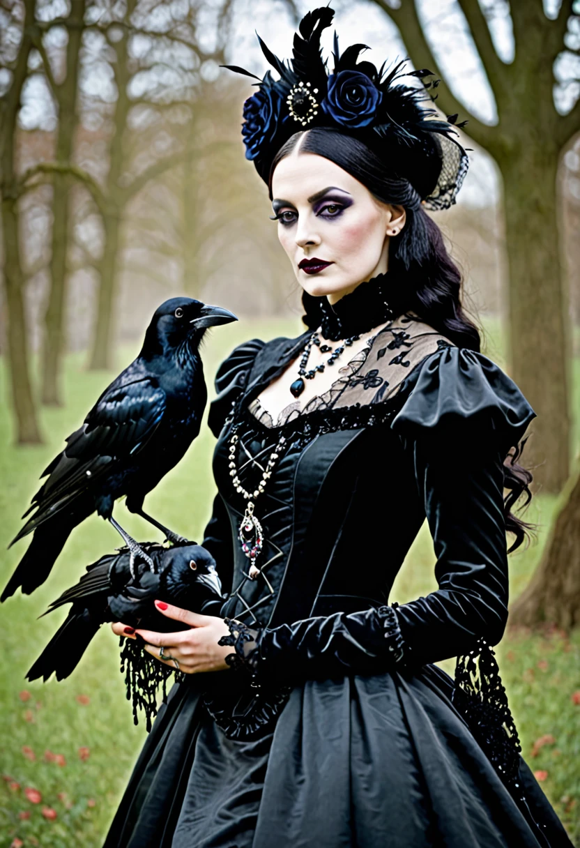 Gothic countess holding a crow