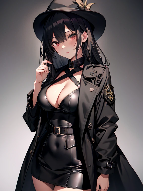 Black Trench Coat, (masterpiece), highest quality, めぐみん, 1girl, UHD, retina, masterpiece, ccurate, anatomically correct, textured skin, super detail, high details, high quality, best quality, highres, 4K