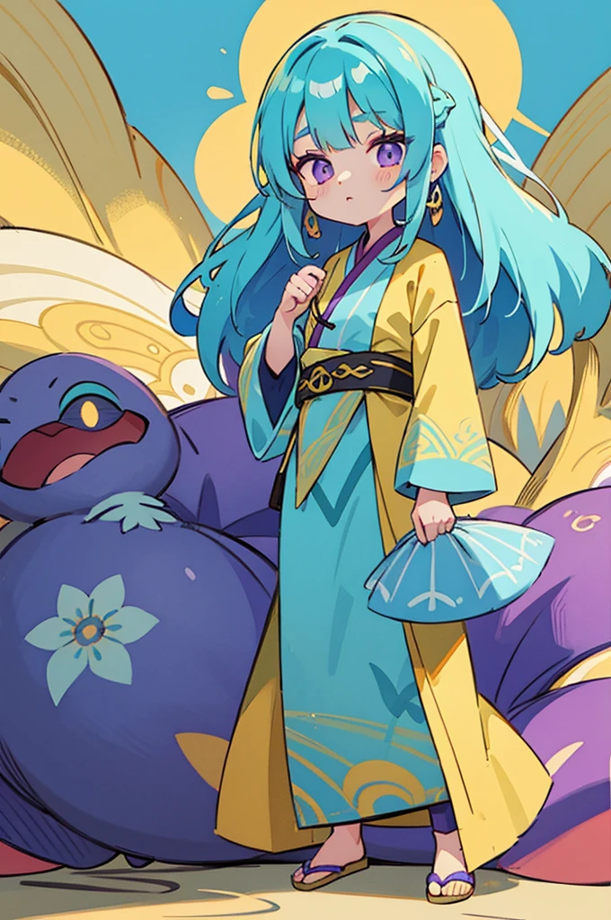 Yellow and light blue two-tone hair, purple eyes, Oriental-style clothes, , Balaur