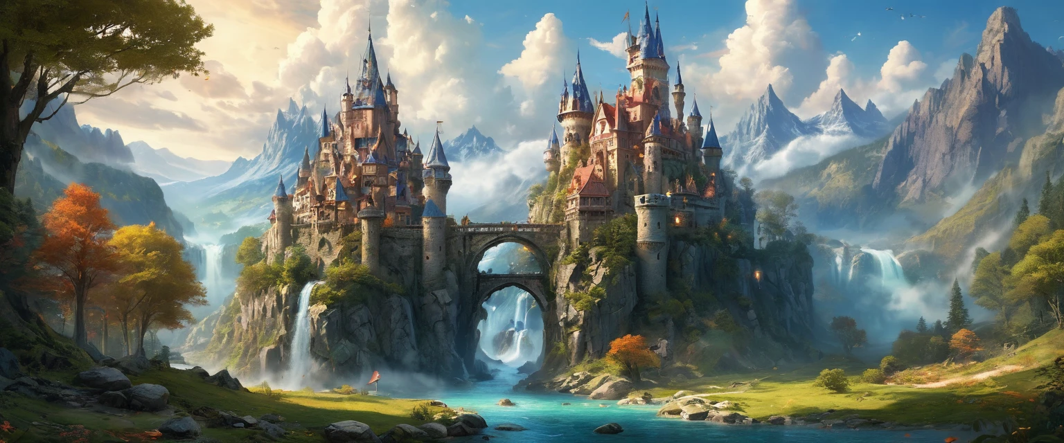 a moving castle,enchanted castle,spectacular moving fortress,beautifully wrought masterpiece:1.2,ultra-detailed,realistic:1.37,animating bricks and stones:moving,spiraling towers and flags,vibrant colors,glowing windows,enchanted forest,magic and fantasy elements,royal architecture and design,ancient secrets and mysteries,captivating,ethereal atmosphere,majestic,grandiose,imposing presence,roaming through landscapes,ever-changing surroundings,magical creatures,clouds of magic and spells,whimsical,otherworldly,sublime,unfathomable beauty,floating on a river of dreams,surreal,mesmerizing,lost in time,ever-evolving,powerful,enchanted by the unknown,dream-like,spellbinding,irresistible,joyful,unforgettable journey。