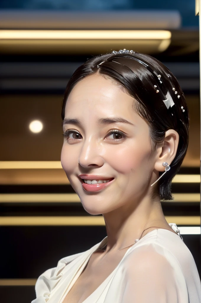 (((Ultimate Photorealistic, ultimate high-quality 32k photo))),(((From the front、An American-shot photo, looking at viewer))),(((( Seductive pose, 7 heads、Staring Intently :1.8)))),(((A pure white business blouse with a wide V-neck and extremely thin fabric., Soaking wet、She is looking straight at the camera with a very shy look on her face.。light makeup、A simply styled, lustrous, short black haircut。A very simple and very modest pearl necklace 1.4)))。((Highest quality)), ((masterpiece)), (((detailed))), (midnight ,A modern train station platform in Tokyo on a dark, pouring, stormy night, Low Key Lighting:1.6)、(((A very beautiful, extremely elegant and intelligent 39-year-old Japanese woman。Very intelligent, with a goddess-like face and figure。An extremely elegant, calm and modest smile, Being drunk、My eyes are quite watery、I'm very horny、embarrassed ,blush, Curvy Body、Extremely realistic, detailed and beautiful depiction of the face and waist:1.9)))、(((The skin is white and very smooth。A very hot rainy summer night、I'm pretty sweaty、My clothes were soaked and pretty see-through.、When wet, it sticks tightly to the skin, revealing the beautiful lines of the body.、Through the extremely thin fabric, her skin and her navy blue, lacy, high-end underwear are clearly visible.:1.9)))。(((A simple and elegant business pencil skirt in a plain navy blue knee-length,The clothes fit the body very well:1.8))), ((Healthy Body、The line of the chest, collarbone and décolletage are extremely beautiful.:1.9))。(((large&good hips、large&nice chests )))