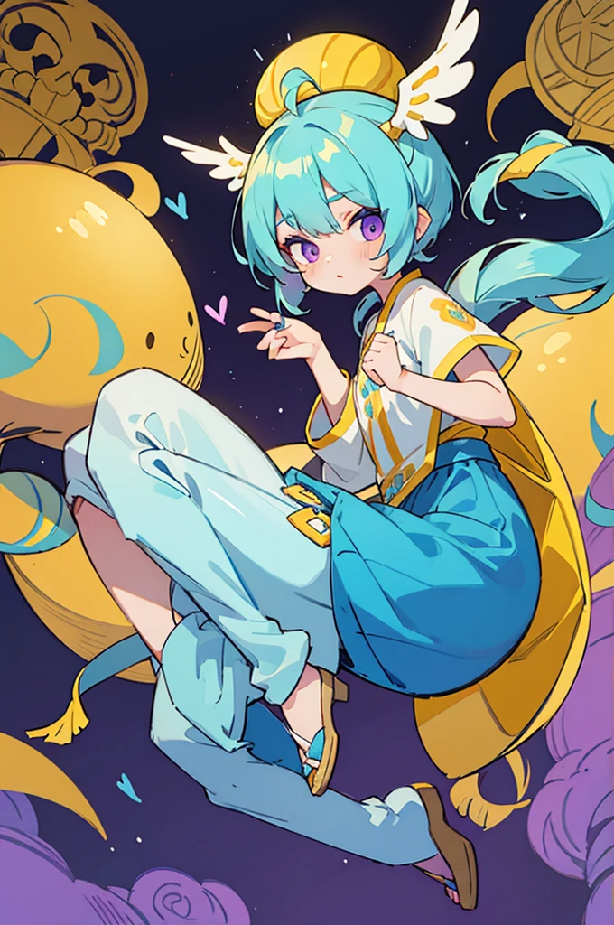 Yellow and light blue two-tone hair, purple eyes, Oriental-style clothes, , Balaur