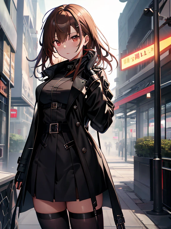 Black Trench Coat, (masterpiece), highest quality, Misaka Mikoto, 1girl, uhd, retina, masterpiece, ccurate, anatomically correct, textured skin, super detail, high details, high quality, best quality, highres, 4K