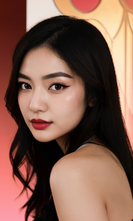 a stunning intricate full color portrait of Jan_et woman, black hair, medium hair, lipstick, brown eyes, makeup, establishing shot, masterpiece, best quality