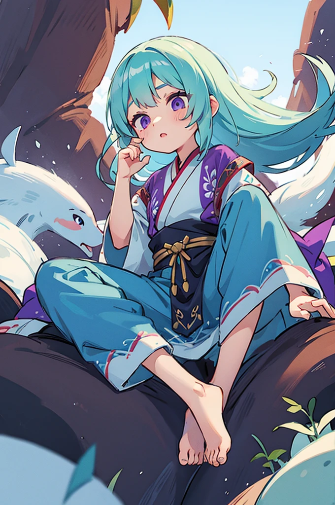 light blue hair, purple eyes, Oriental style clothes, , Balaur