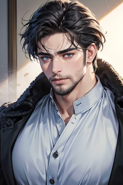 (best quality,4k,8k,highres,masterpiece:1.2),ultra-detailed,(realistic,photorealistic,photo-realistic:1.37),30 year old man,3 day beard,handsome anime,portraits,strong,masculine,dark hair,sharp jawline,mesmerizing eyes,perfectly styled hair,cool anime outfit,confident expression,vibrant colors,dynamic lighting