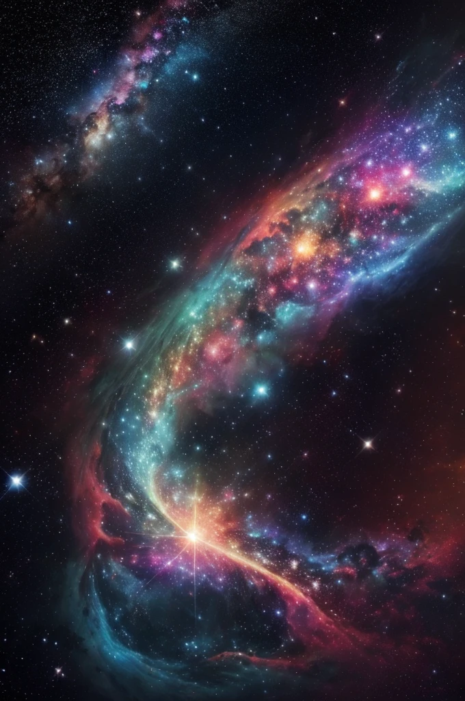 Guardian of the Star Nebula Size: It varies enormously, can extend to several meters in length, depending on the concentration of stellar matter around it.
Farbe: Farbepo translúcido e iridescente, displaying a vast array of colors that shift and glow like a miniature nebula.
eyeballs: eyeballs brilhantes e multifacetados que lembram estrelas, able to see across great distances in space.
Estrutura Farbeporal: Farbepo alongado e serpentino, composed of stardust and luminescent gases, without a defined solid shape.
Auras of Light: Surrounded by an aura of starlight that oscillates and pulses with cosmic energy.