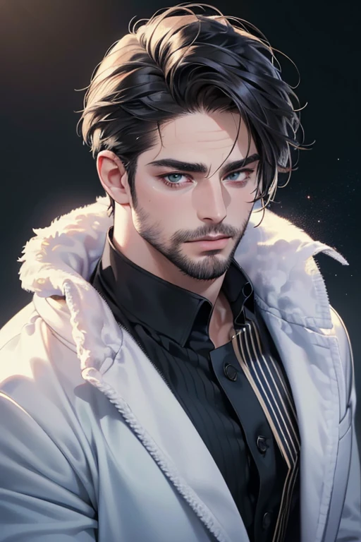 (best quality,4k,8k,highres,masterpiece:1.2),ultra-detailed,(realistic,photorealistic,photo-realistic:1.37),30 year old man,3 day beard,handsome anime,portraits,strong,masculine,dark hair,sharp jawline,mesmerizing eyes,perfectly styled hair,cool anime outfit,confident expression,vibrant colors,dynamic lighting