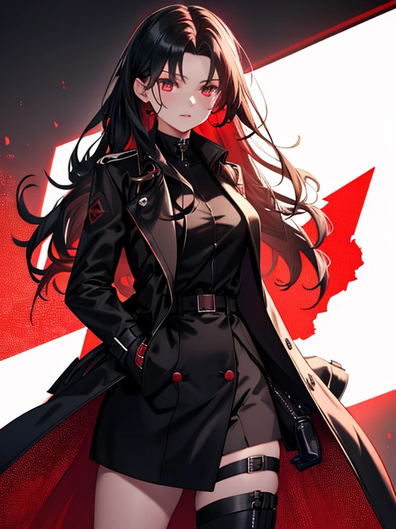 Black Trench Coat, (masterpiece), highest quality, Tohsaka Rin, 1girl, uhd, retina, masterpiece, ccurate, anatomically correct, textured skin, super detail, high details, high quality, best quality, highres, 4K