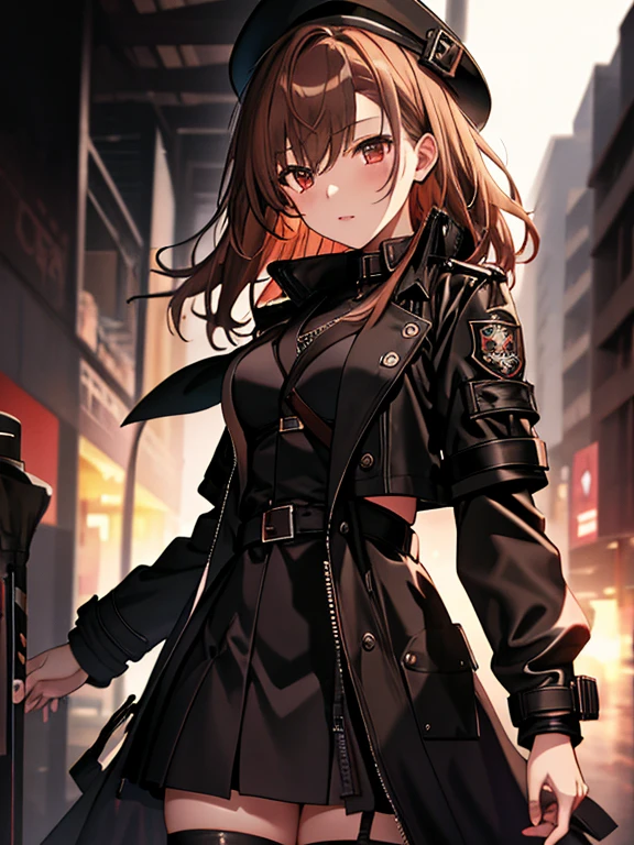 Black Trench Coat, (masterpiece), highest quality, Misaka Mikoto, 1girl, uhd, retina, masterpiece, ccurate, anatomically correct, textured skin, super detail, high details, high quality, best quality, highres, 4K