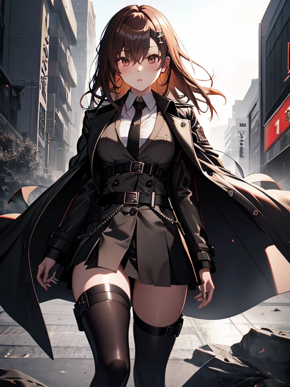 Black Trench Coat, (masterpiece), highest quality, Misaka Mikoto, 1girl, uhd, retina, masterpiece, ccurate, anatomically correct, textured skin, super detail, high details, high quality, best quality, highres, 4K