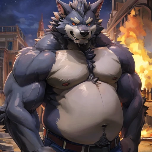 chubby , musclegut , male , by geppei , furry , Werewolf