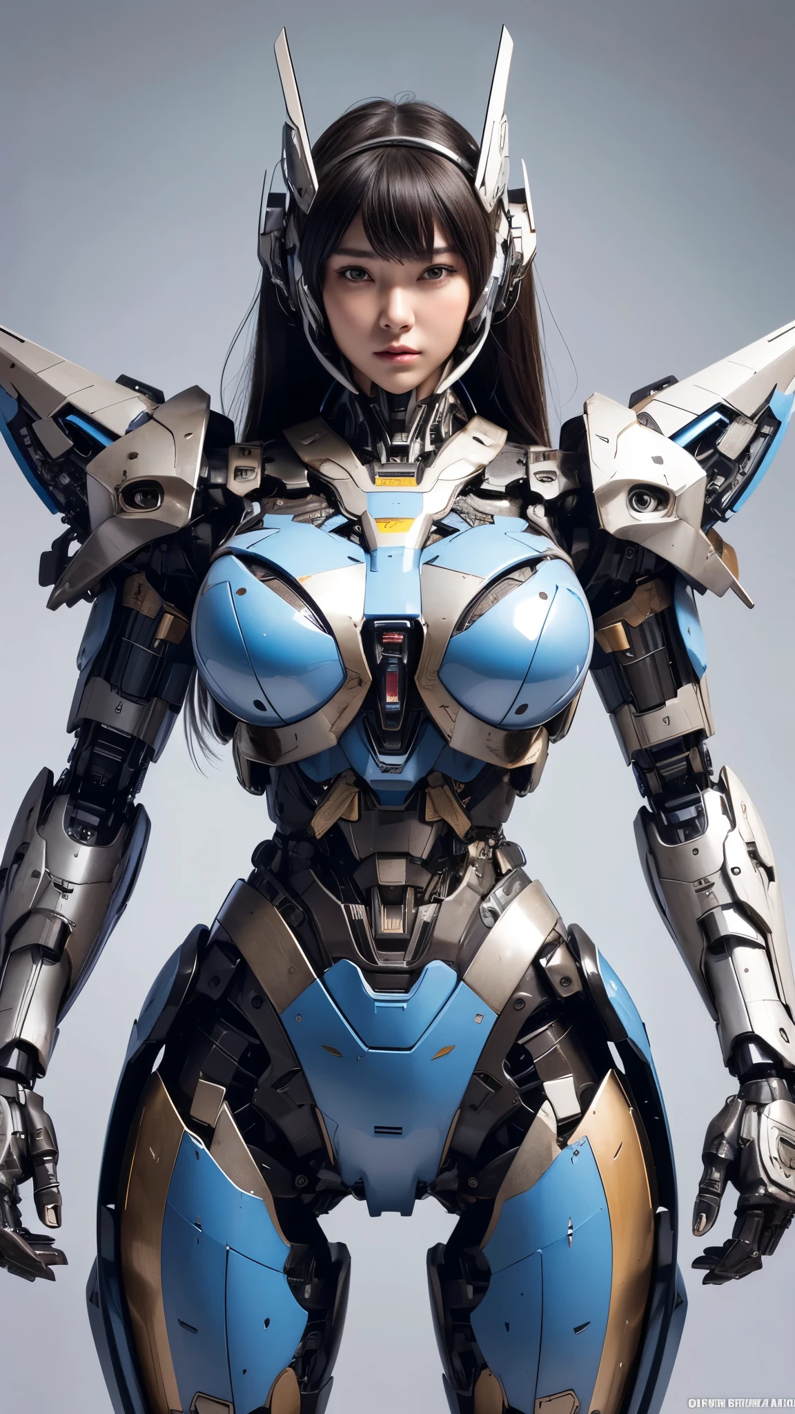 Textured skin, Super Detail, high details, High quality, Best Quality, hight resolution, 1080p, hard disk, Beautiful,(Super Heroine),(Mecha Queen),Oppai Missile,beautiful cyborg woman,Mecha Cyborg Girl,Battle Mode,Girl with a Mecha Body,She wears a battle cyborg mech with a weapon,Fulll body Shot