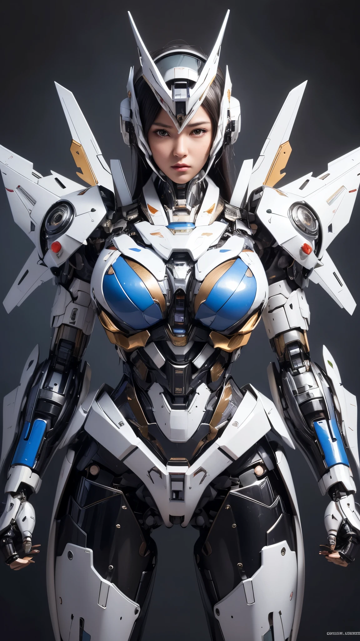 Textured skin, Super Detail, high details, High quality, Best Quality, hight resolution, 1080p, hard disk, Beautiful,(Super Heroine),(Mecha Queen),Oppai Missile,beautiful cyborg woman,Mecha Cyborg Girl,Battle Mode,Girl with a Mecha Body,She wears a battle cyborg mech with a weapon,Fulll body Shot