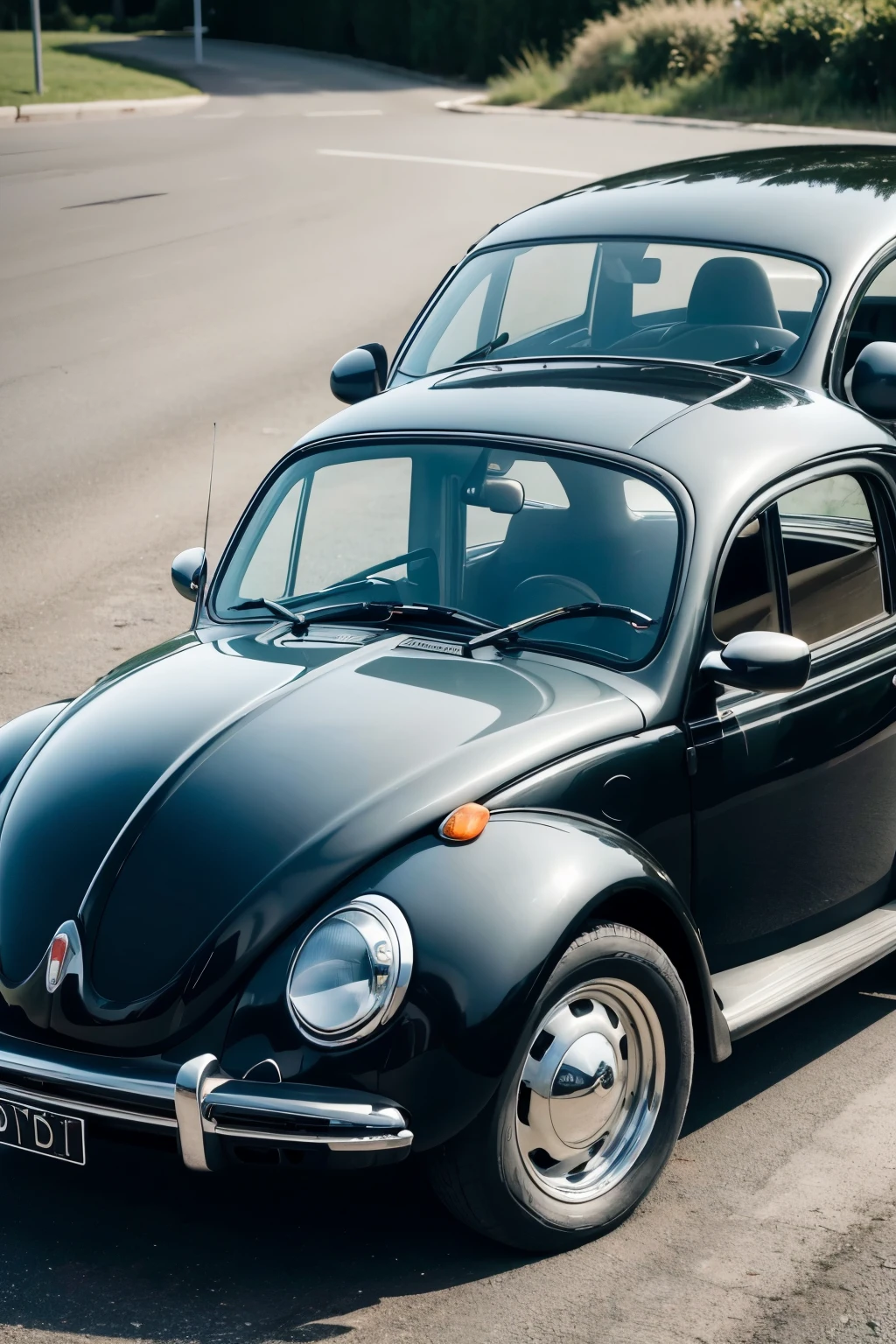 ((best qualityer)), ((work of art)), (detailded), Black Beetle Car, demoted, with nice wheels, and some green stickers