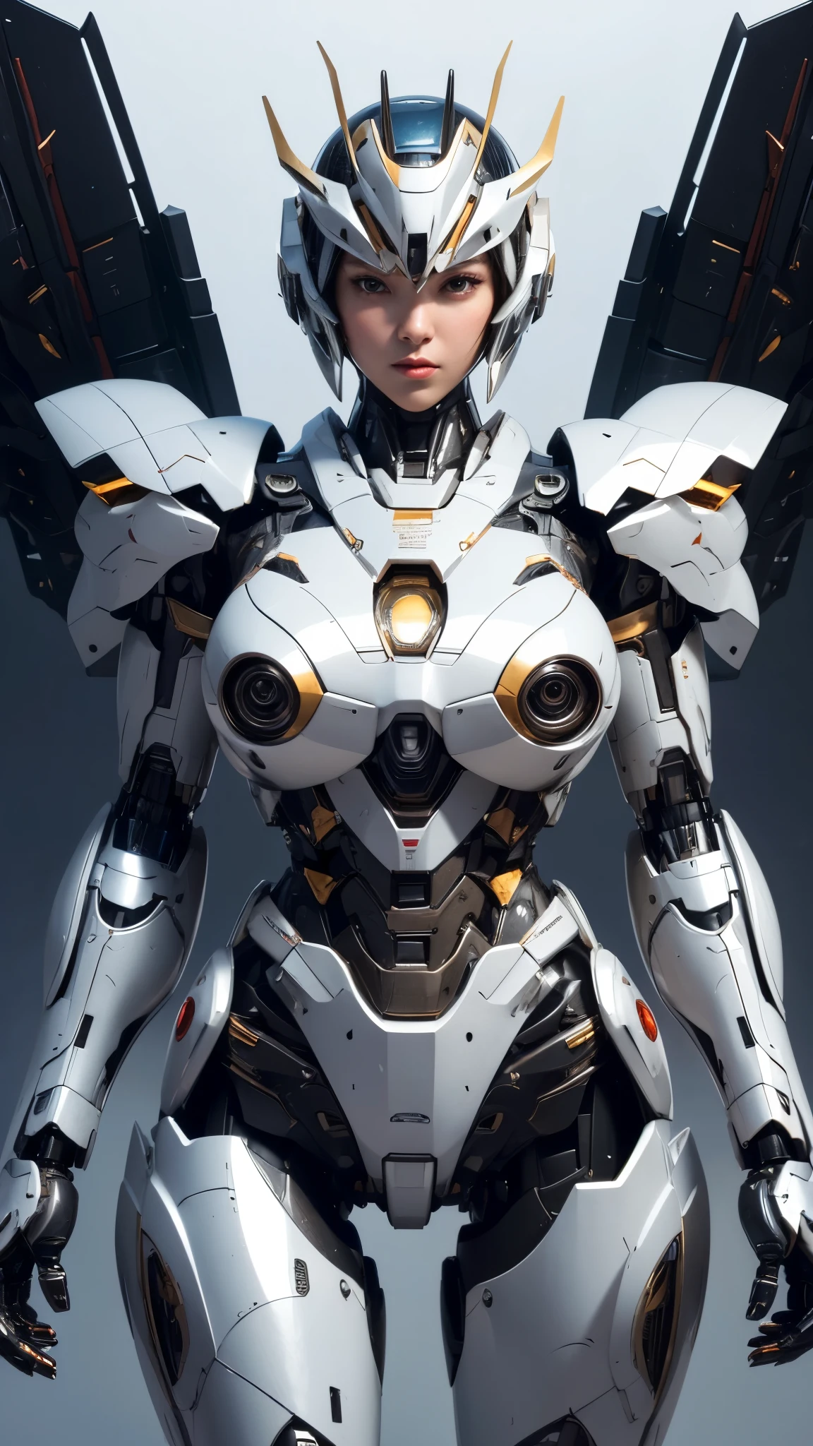 Textured skin, Super Detail, high details, High quality, Best Quality, hight resolution, 1080p, hard disk, Beautiful,(Super Heroine),(Mecha Queen),Oppai Missile,beautiful cyborg woman,Mecha Cyborg Girl,Battle Mode,Girl with a Mecha Body,She wears a battle cyborg mech with a weapon,Fulll body Shot