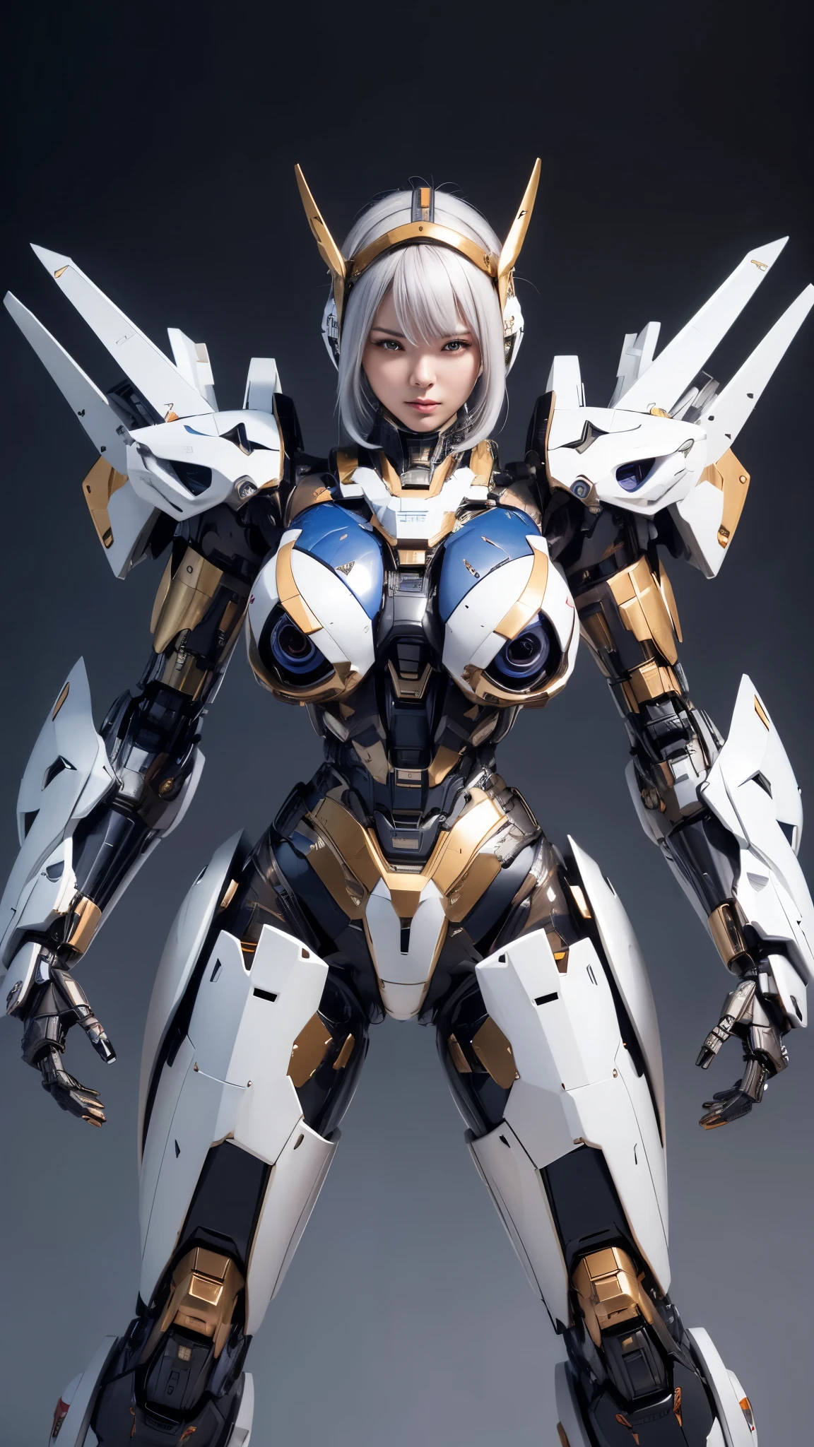 Textured skin, Super Detail, high details, High quality, Best Quality, hight resolution, 1080p, hard disk, Beautiful,(Super Heroine),(Mecha Queen),Oppai Missile,beautiful cyborg woman,Mecha Cyborg Girl,Battle Mode,Girl with a Mecha Body,She wears a battle cyborg mech with a weapon,Fulll body Shot