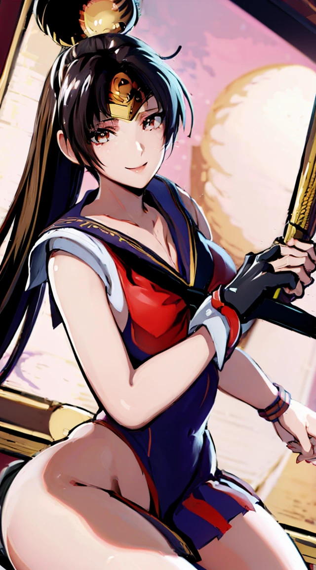 (((Sailor Pluto:1.6)))、smile, View your viewers, (((Sailor Warrior Uniforms:1.8))), skirt, gloves、((8K)), ((32k)), ((Highest quality)), ((masterpiece)), ((超High resolution)), ((Tmasterpiece)), (((head shot:1.6)))、((8K)), ((32k)), ((Highest quality)), ((masterpiece)), ((超High resolution)), Fine skin、Expose your shoulders、魅惑的なsmile、Brown Hair, Brown eyes, Long and high ponytail, hair band, 1 person、Age 25, Japanese Mature, beautiful指, beautiful長い脚, beautiful体, beautiful鼻, beautifulキャラクターデザイン, Perfect Eyes, Perfect Face, jewelry, See through, smile、hair ornaments, king of fighters、 (Tabletop, Highest qualityの, Highest quality, beautifully、beautiful: 1.2), Very detailed, More detailed,適切な体のProfessionalポーション,Tabletop,Ultra-high quality output images,High resolution,Intricate details,Very delicate and beautiful hair,Realistic photos,dream-like,Professionalの照明,Realistic Shadows,Focus Only, (Big Breasts:1.2,) , フローティングskirtFine skinの質感, High quality fabric, High quality metallic texture、((Beautiful and dense face))、RAW Photos、Professional, Ultra-fine painting, ((alone)), beautiful胸、Highest quality, Very detailed, Very detailed詳細, Finer details, so beautiful,(Five Fingers, Four fingers and thumb),Concept Art, Anime fantasy artwork, Detailed fantasy art,8KHigh resolution, Detailed Art, 8 Slim legs, Defined, Defined fingers