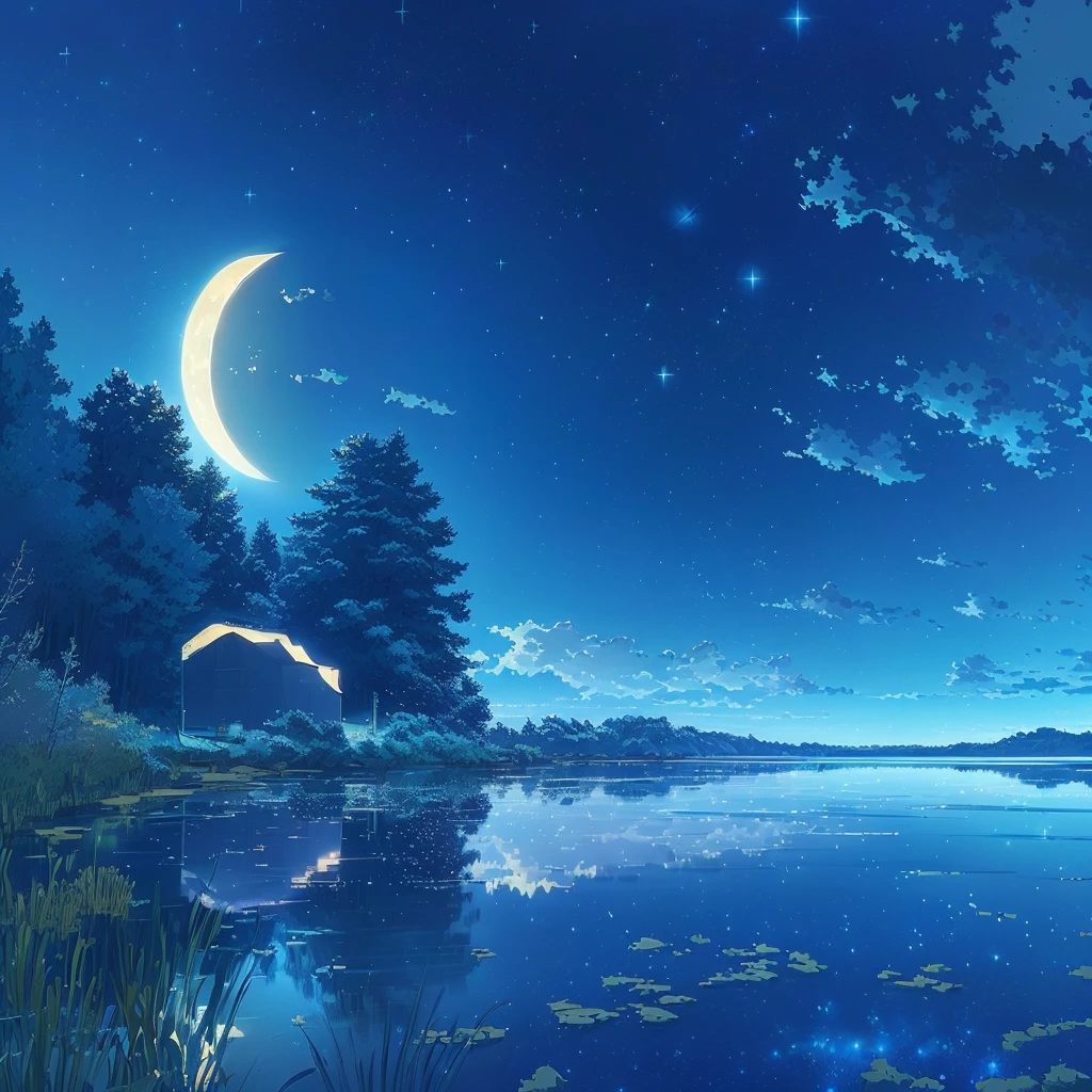 Starry night with a full moon, moonlit starry sky environment, A quiet night. Digital Illustration, Anime Landscape Wallpaper, Anime Background art, Wallpaper Anime Blue Water, Anime Background, Anime beautiful peaceful scene, Wallpaper HD beautiful, Night natural landscape, Beautiful anime scene, Beautiful anime scenery, Amazing wallpapers, A beautiful artistic illustration, Moonlit night dreamy atmosphere