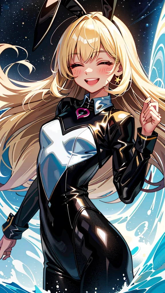 1 Female\(cute, cute,(Little),alone,18-year-old,Skin color is white,(Big smile:1.3),Half-closed eyes,Open your mouth,Hair is floating,Hair Color: Blonde,Long Hair,Eye color is cosmic,chest,Black bunny suit,Black leotard,Black rabbit ears,Bunny&#39;s Tail,Wrist cuff,Detachable collar,Black ribbon tie,Fishnet tights,Black High Heels,Rabbit Pose,Raise the hand,(whole body:0.6),Caramel Dance\), break ,background\(Simple,internal,colorful,cute room,Girlish,heart\), break ,quality\(8K,非常に精細なCGユニットのwallpaper, masterpiece,High resolution,top-quality,top-quality real texture skin,Surreal,Increase the resolution,RAW Photos,最高quality,Very detailed,wallpaper,Cinema Lighting,Ray-tracing,Golden Ratio\),(close:0.6),Better Hands,5 fingers on each hand,[Browsing Caution:1.5]