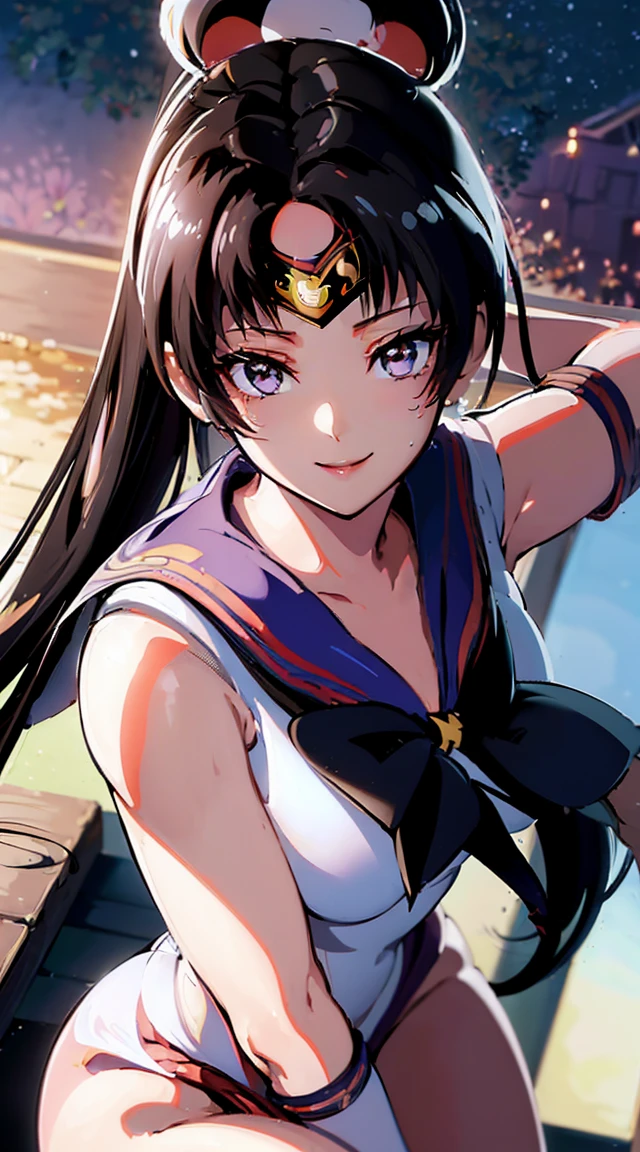 (((Sailor Pluto:1.6)))、smile, View your viewers, (((Sailor Warrior Uniforms:1.8))), skirt, gloves、((8K)), ((32k)), ((Highest quality)), ((masterpiece)), ((超High resolution)), ((Tmasterpiece)), (((head shot:1.6)))、((8K)), ((32k)), ((Highest quality)), ((masterpiece)), ((超High resolution)), Fine skin、Expose your shoulders、魅惑的なsmile、Brown Hair, Brown eyes, Long and high ponytail, hair band, 1 person、Age 25, Japanese Mature, beautiful指, beautiful長い脚, beautiful体, beautiful鼻, beautifulキャラクターデザイン, Perfect Eyes, Perfect Face, jewelry, See through, smile、hair ornaments, king of fighters、 (Tabletop, Highest qualityの, Highest quality, beautifully、beautiful: 1.2), Very detailed, More detailed,適切な体のProfessionalポーション,Tabletop,Ultra-high quality output images,High resolution,Intricate details,Very delicate and beautiful hair,Realistic photos,dream-like,Professionalの照明,Realistic Shadows,Focus Only, (Big Breasts:1.2,) , フローティングskirtFine skinの質感, High quality fabric, High quality metallic texture、((Beautiful and dense face))、RAW Photos、Professional, Ultra-fine painting, ((alone)), beautiful胸、Highest quality, Very detailed, Very detailed詳細, Finer details, so beautiful,(Five Fingers, Four fingers and thumb),Concept Art, Anime fantasy artwork, Detailed fantasy art,8KHigh resolution, Detailed Art, 8 Slim legs, Defined, Defined fingers