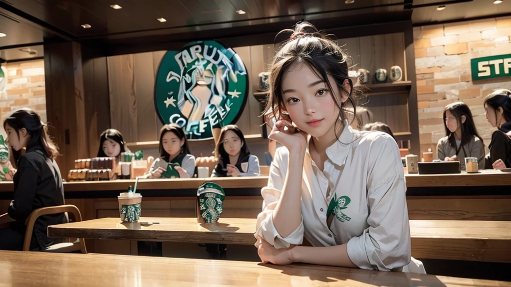 8K、RAW Photos、Highest quality、Super detailed、Super Resolution、Ultra HD、8K壁紙、Amazing details
(((Inside the Starbucks store)))、Woman sitting at a table by the window、16-year-old girl、((((Girls&#39; High School Uniforms))))、(((Eat cake、Drink coffee、smile)))、Emphasize cleavage

