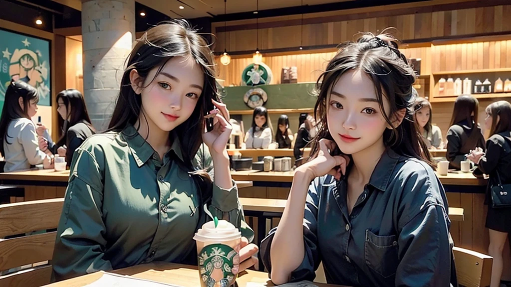 8K、RAW Photos、Highest quality、Super detailed、Super Resolution、Ultra HD、8K壁紙、Amazing details
(((Inside the Starbucks store)))、Woman sitting at a table by the window、16-year-old girl、((((Girls' High School Uniforms))))、(((Eat cake、Drink coffee、smile)))、Emphasize cleavage
