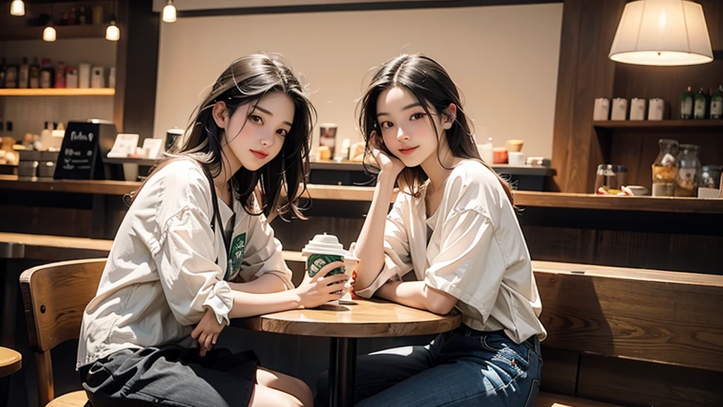 8K、RAW Photos、Highest quality、Super detailed、Super Resolution、Ultra HD、8K壁紙、Amazing details
(((Inside the Starbucks store)))、Woman sitting at a table by the window、16-year-old girl、((((Girls' High School Uniforms))))、(((Eat cake、Drink coffee、smile)))、Emphasize cleavage