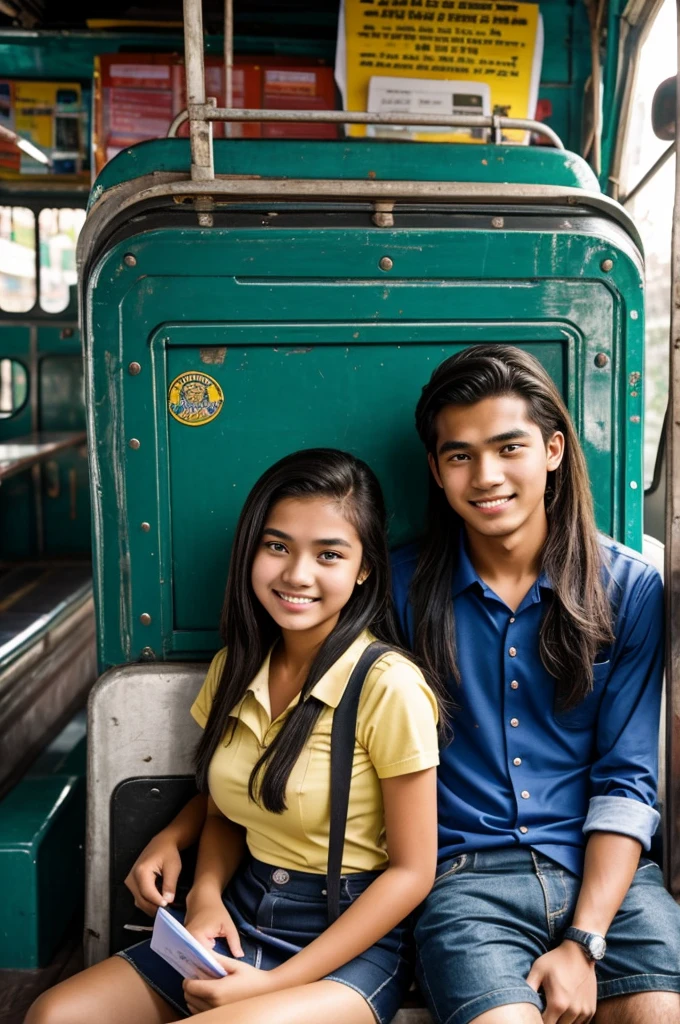senior high school student girl and a college boy in the jeepney