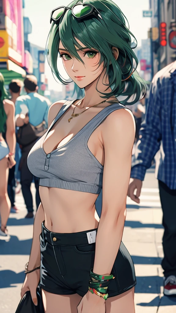 1 Female, Tamaki, green hair, hair between eyes, Street fashion, sunglasses