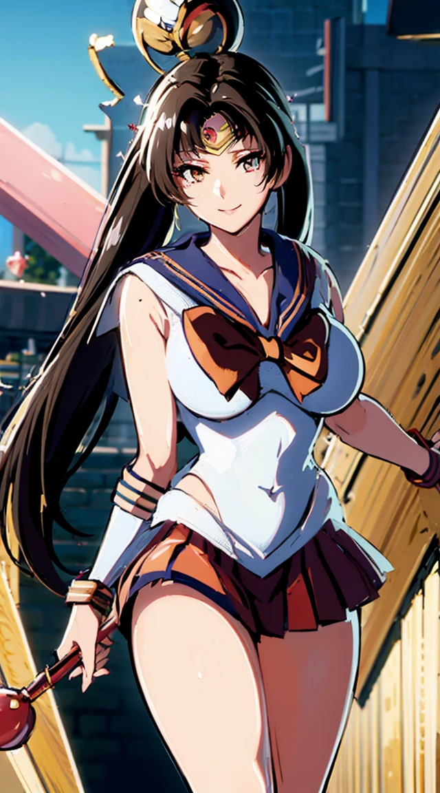 (((Sailor Pluto:1.6)))、smile, View your viewers, (((Sailor Warrior Uniforms:1.8))), skirt, gloves、((8K)), ((32k)), ((Highest quality)), ((masterpiece)), ((超High resolution)), ((Tmasterpiece)), (((head shot:1.6)))、((8K)), ((32k)), ((Highest quality)), ((masterpiece)), ((超High resolution)), Fine skin、Expose your shoulders、魅惑的なsmile、Brown Hair, Brown eyes, Long and high ponytail, hair band, 1 person、Age 25, Japanese Mature, beautiful指, beautiful長い脚, beautiful体, beautiful鼻, beautifulキャラクターデザイン, Perfect Eyes, Perfect Face, jewelry, See through, smile、hair ornaments, king of fighters、 (Tabletop, Highest qualityの, Highest quality, beautifully、beautiful: 1.2), Very detailed, More detailed,適切な体のProfessionalポーション,Tabletop,Ultra-high quality output images,High resolution,Intricate details,Very delicate and beautiful hair,Realistic photos,dream-like,Professionalの照明,Realistic Shadows,Focus Only, (Big Breasts:1.2,) , フローティングskirtFine skinの質感, High quality fabric, High quality metallic texture、((Beautiful and dense face))、RAW Photos、Professional, Ultra-fine painting, ((alone)), beautiful胸、Highest quality, Very detailed, Very detailed詳細, Finer details, so beautiful,(Five Fingers, Four fingers and thumb),Concept Art, Anime fantasy artwork, Detailed fantasy art,8KHigh resolution, Detailed Art, 8 Slim legs, Defined, Defined fingers