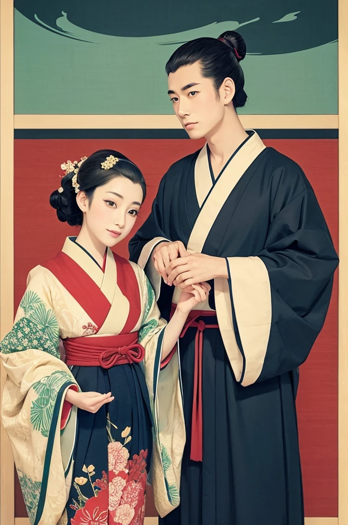 Ukiyo-e style Edo male2people