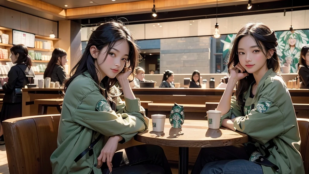 8K、RAW Photos、Highest quality、Super detailed、Super Resolution、Ultra HD、8K壁紙、Amazing details
(((Inside the Starbucks store)))、Woman sitting at a table by the window、16-year-old girl、((((Girls' High School Uniforms))))、(((Eat cake、Drink coffee、smile)))、Emphasize cleavage