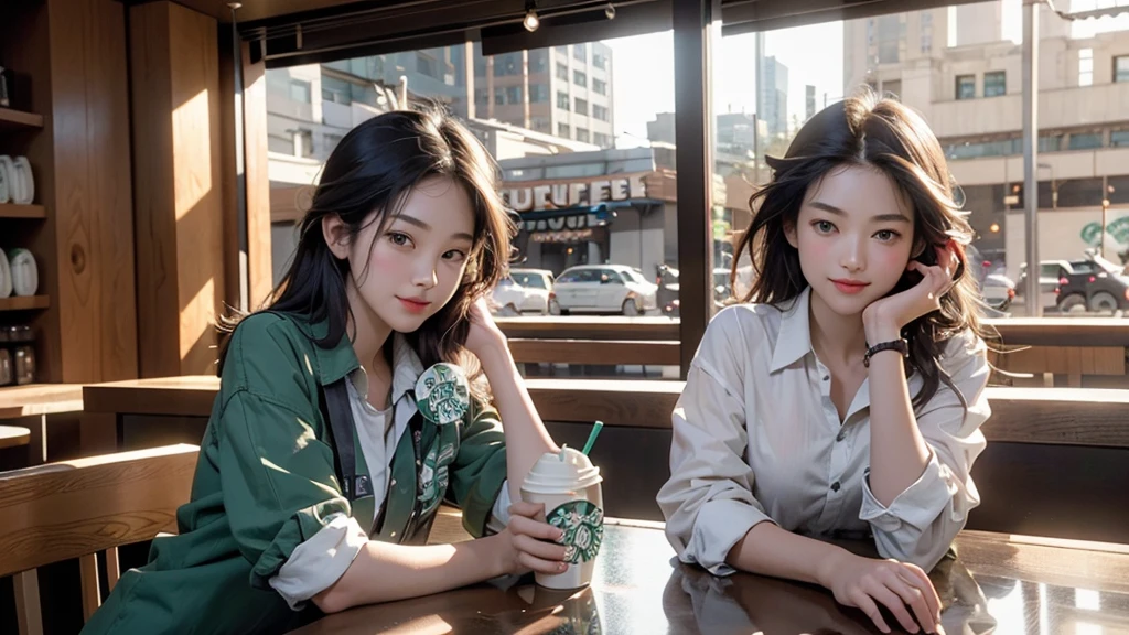 8K、RAW Photos、Highest quality、Super detailed、Super Resolution、Ultra HD、8K壁紙、Amazing details
(((Inside the Starbucks store)))、Woman sitting at a table by the window、16-year-old girl、((((Girls' High School Uniforms))))、(((Eat cake、Drink coffee、smile)))、Emphasize cleavage