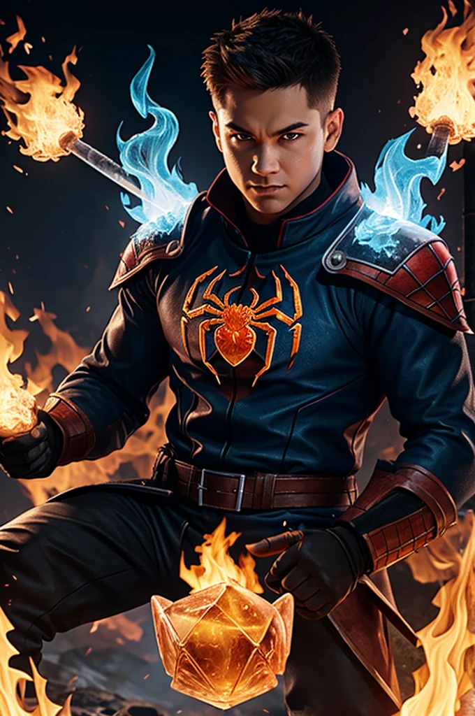 Game icon,Ice,fire,Boy,spider,with title ICE& FIRE