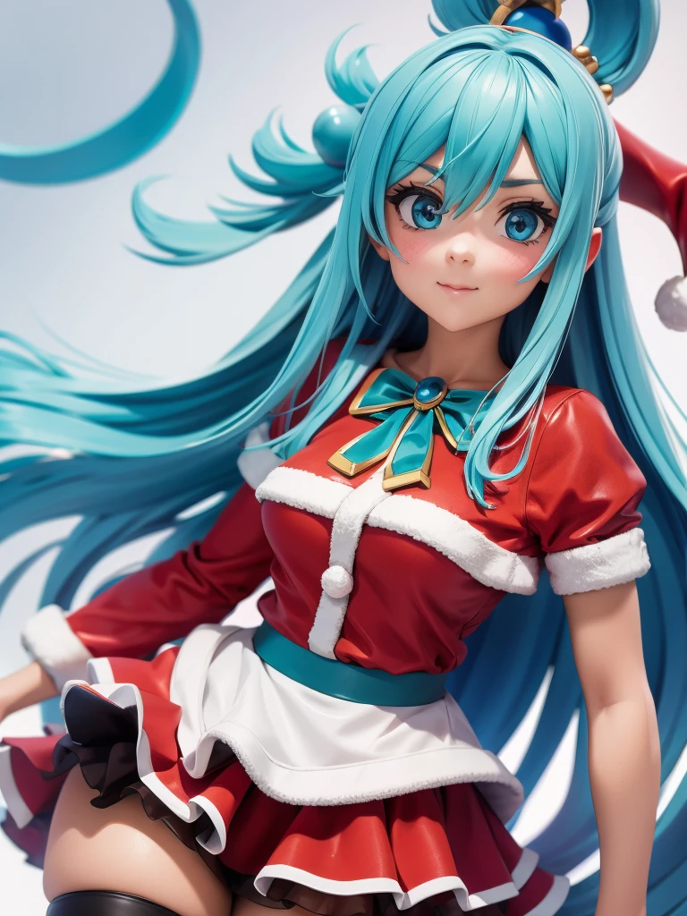 ((top quality)), ((masterpiece)), (Detailed Santa Mini Skirt), perfect face, 1 girl, Aqua Konosuba