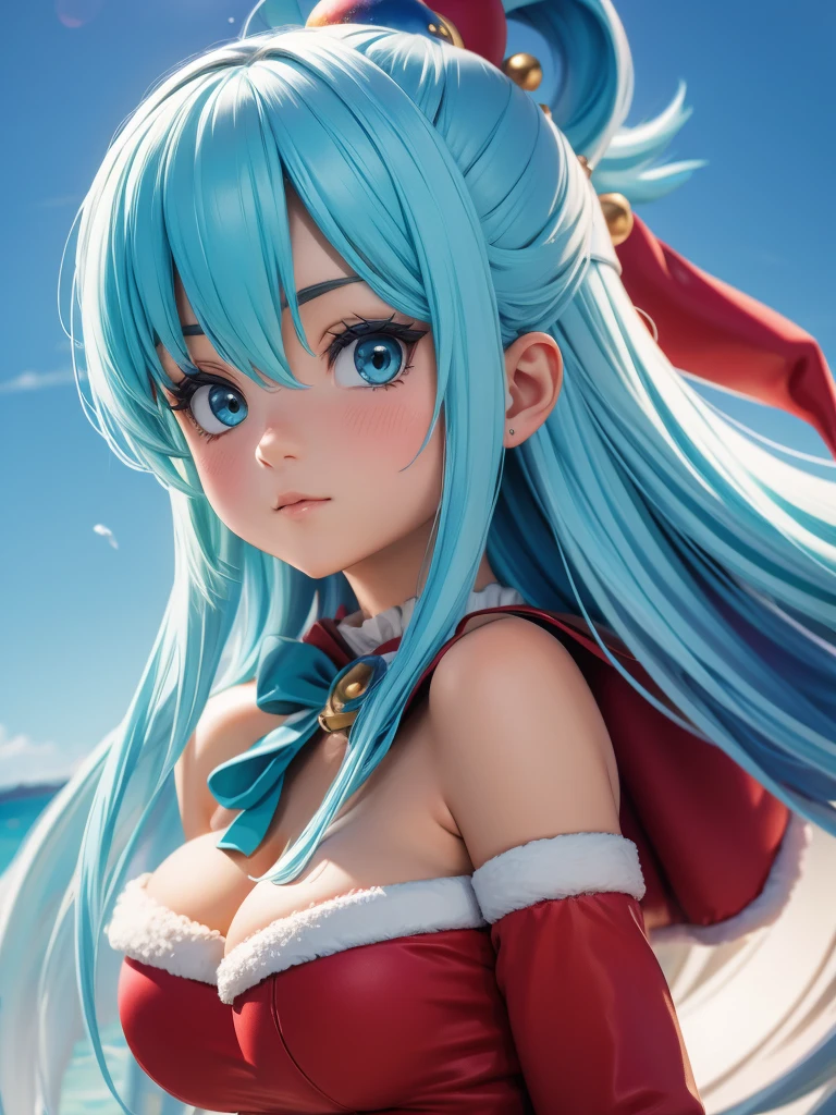 ((top quality)), ((masterpiece)), (Detailed Santa Mini Skirt), perfect face, 1 girl, Aqua Konosuba