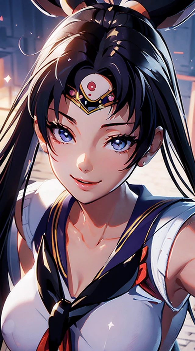 (((Sailor Pluto:1.6)))、smile, View your viewers, (((Sailor Warrior Uniforms:1.8))), skirt, gloves、((8K)), ((32k)), ((Highest quality)), ((masterpiece)), ((超High resolution)), ((Tmasterpiece)), (((head shot:1.6)))、((8K)), ((32k)), ((Highest quality)), ((masterpiece)), ((超High resolution)), Fine skin、Expose your shoulders、魅惑的なsmile、Brown Hair, Brown eyes, Long and high ponytail、1 person、Age 25, Japanese Mature, beautiful指, beautiful長い脚, beautiful体, beautiful鼻, beautifulキャラクターデザイン, Perfect Eyes, Perfect Face, jewelry, See through, smile、hair ornaments, king of fighters、 (Tabletop, Highest qualityの, Highest quality, beautifully、beautiful: 1.2), Very detailed, More detailed,適切な体のProfessionalポーション,Tabletop,Ultra-high quality output images,High resolution,Intricate details,Very delicate and beautiful hair,Realistic photos,dream-like,Professionalの照明,Realistic Shadows,Focus Only, (Big Breasts:1.2,) , フローティングskirtFine skinの質感, High quality fabric, High quality metallic texture、((Beautiful and dense face))、RAW Photos、Professional, Ultra-fine painting, ((alone)), beautiful胸、Highest quality, Very detailed, Very detailed詳細, Finer details, so beautiful,(Five Fingers, Four fingers and thumb),Concept Art, Anime fantasy artwork, Detailed fantasy art,8KHigh resolution, Detailed Art, 8 Slim legs, Defined, Defined fingers