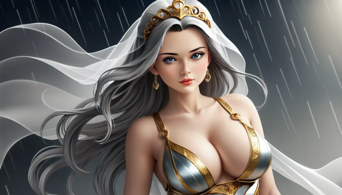 Woman in a golden transparent dress,Viewer,(((Huge breasts, Keeley University))),Slim waist,(Navel exposed,Bare waist), Long hair, extreme detailed details,High-end real site, Heavy rain scene, Detailed fantasy art, Stunning character art, Beautiful and exquisite character art, Beautiful gold and silver armor, Very detailed, Girl in Shining Armor, Exquisite headpieces and jewellery,Crystal jewelry filigree, galaxy, Stunning visuals, (Dynamic Stripes, light rail:1.2), Vibrant colors,Long hair动漫女孩和fox, Beautiful platinum fox lady, 白毛fox, Beautiful character painting, Beautiful anime portrait, fox耳朵的女孩, a beautiful fox woman, Mystical artwork, Guweiz, by Ren Renfa, fox, Large Breasts,Full breasts,Golden ratio figure,Perfect body,Ultra wide-angle shooting,Full body shot,Body close-up,Full body shot,Look at the audience,Wearing a tulle bikini,Soft anime illustration, Soft dark background,Fujifilm XT3 Clear focus, f 5.6, High Detail, Clear focus, Dramatic, (Wearing openwork clothing), (Looking at the audience:1.8), (Natural light), (Tempting)translucent, Good velvet quality, Compared, Divine Light,, Silver gray hair, Sky background, Absolute Strength,Female angels,Girl in sexy silk,,Large Breasts,Full breasts,Golden ratio figure,Perfect body,Ultra wide-angle shooting,Full body shot,Body close-up,Full body shot,Look at the audience,, Wearing a tulle bikini, Model shooting style, Large Breasts,Full breasts,Golden ratio figure,Perfect body,(Extremely detailed CG 8k wallpaper unit), The most beautiful artistic photos in the world, , 8K Ultra HD, soft light, high quality, Film Grain, Fujifilm XT3 Clear focus, f 5.6, High Detail, Clear focus, Dramatic, (Wearing openwork clothing), (Looking at the audience:1.8), (Natural light), (Tempting) Lying on your side in bed,Lazy gesture,Charming and seductive expression,best quality,masterpiece,Ultra-high resolution,(Practical:1.4),original photo,Ultra-high resolution,8K,There was a woman,White skin,Exquisite makeup,Big Wave,Black skirt,High heel,Long legs,Bright beautiful eyes,用紫色眼影打造Exquisite makeup,Large hoop earrings,