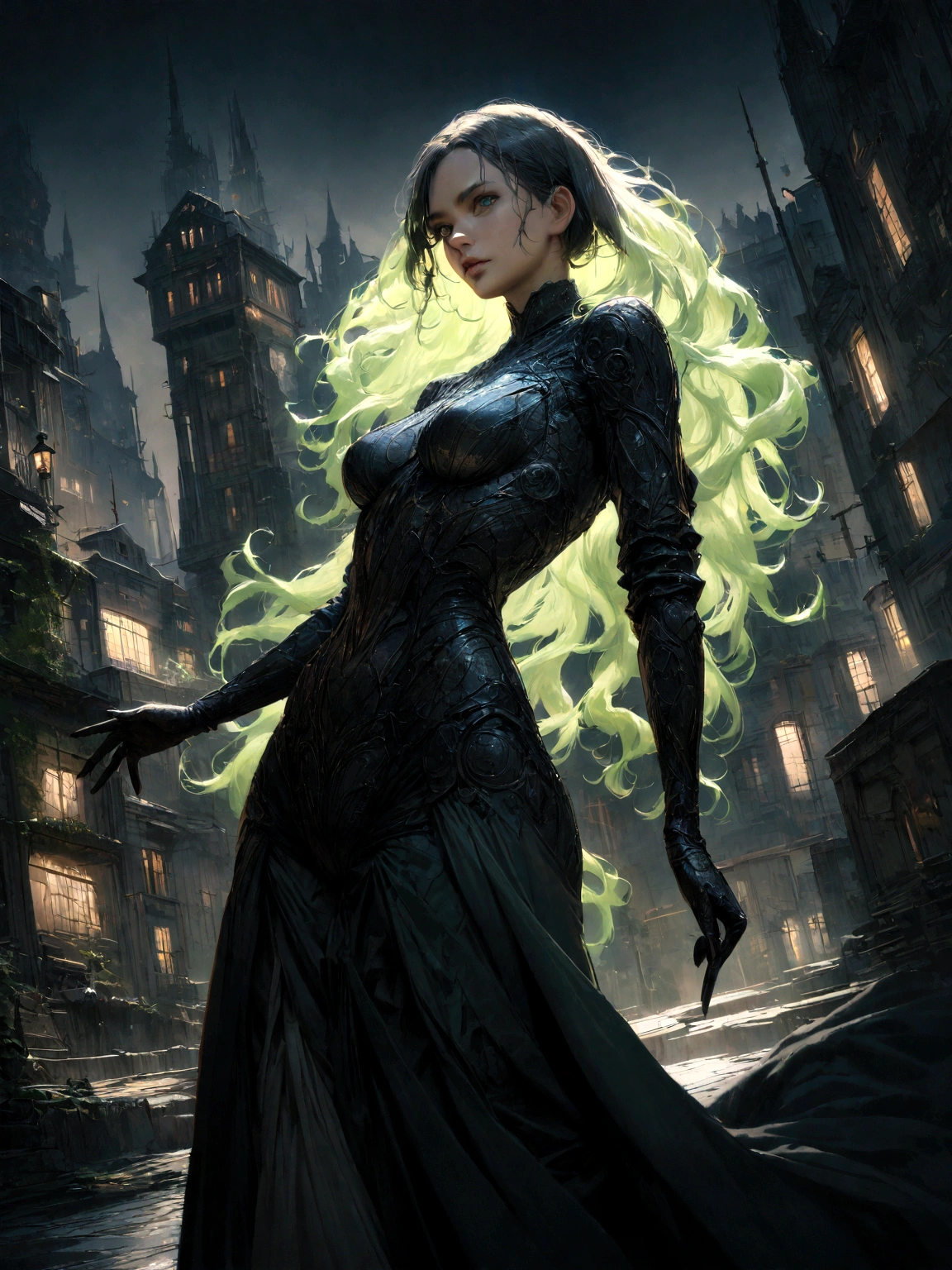 The style is expressive, European girl's whole body, posing on, look into the camera, beautiful hair, Complex city background, The light from the rear window is illuminated, (Cinematic:1.5), epic realistic, ultra - detailed, insanely detailed, complex parts, Accent lighting, soft volumetric light, hips, (dramatic light:1.2), (with neutral colors:1.3), Interprocesses (full body, lesbian)