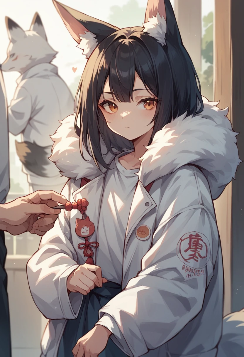 NSFW,Japanese Children,Black Hair,Fox ears,White fluffy jacket
