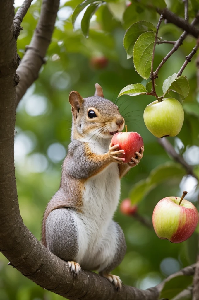 Write a squirrel with an apple face.