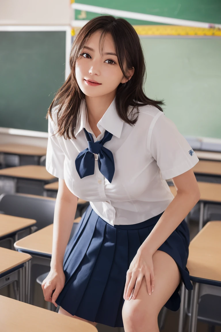 Tabletop, Highest quality, Japanese Girls,One Girl, 8K, RAW Photos, Highest quality, Tabletop, んdebtdebt:1.2, Highly detailed RAW color photos, Professional photos, (Realistic, Realistic:1.37), (Highly detailed skins:1.2), Ultra-high resolution, (Lenz 50mm), (debt/1.2),Exquisitely drawn eyes,Gazing at the audience,
Breaking up with a girl (Many elderly people:1.4), Beautiful Face, cute,(smile:1.05),(20-year-old, Big Breasts, Wide Hips,Straight hair, (short hair), iris, white and fine-grained skin,Small Mouth, high cheekbones (meaning), Sexy pose,(Leaning forward:1.3),(The to the debtW:1.1),White panties、Korean Idol、Nogizaka idol、Burning idol pose、Adult、、(Tabletop, Highest quality:1.3), (Ultra-fine 8K CG:1.2), (超Realisticな:1.35), (Realistic:1.45), (Realistic:1.4), Cowboy Shot,
Beautiful Japanese Women, 22 years old, Supermodel, Japanese Idols, __performance__, Big Breasts, (Sitting at a desk:1.1), (school uniform:1.4), (Spread your legs:1.2),
(School classroom background:1.1),