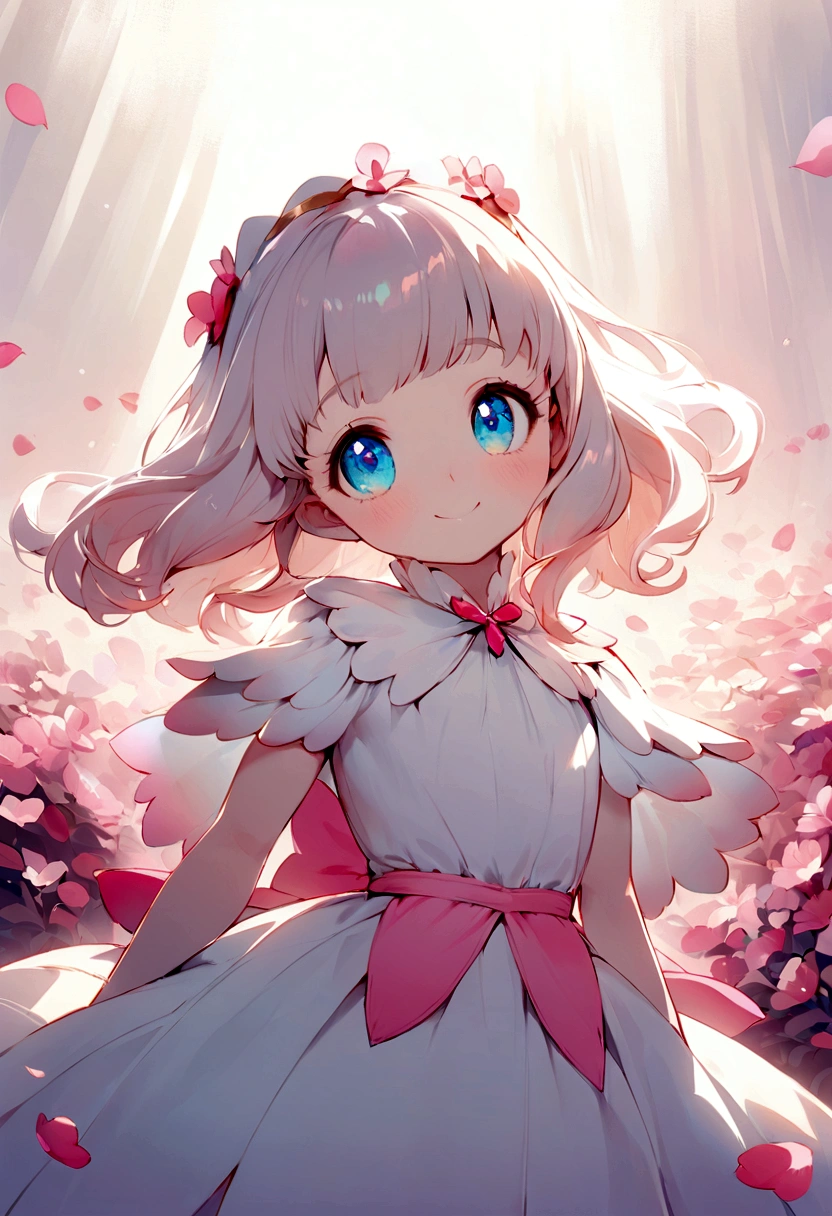 Create a close-up portrait in 4K resolution of Thumbelina, the tiny protagonist from the animated film "Thumbelina," with a blank background. The portrait should capture her iconic features: her delicate and expressive face, her bright and curious eyes, and her charming and innocent smile. Thumbelina should be depicted in her whimsical attire, possibly with petals or natural elements that reflect her connection to nature. The background should be completely blank (white or a solid color) to keep the focus solely on Thumbelina. The lighting should be soft and natural, emphasizing her small size and the enchanting world around her without any distractions.